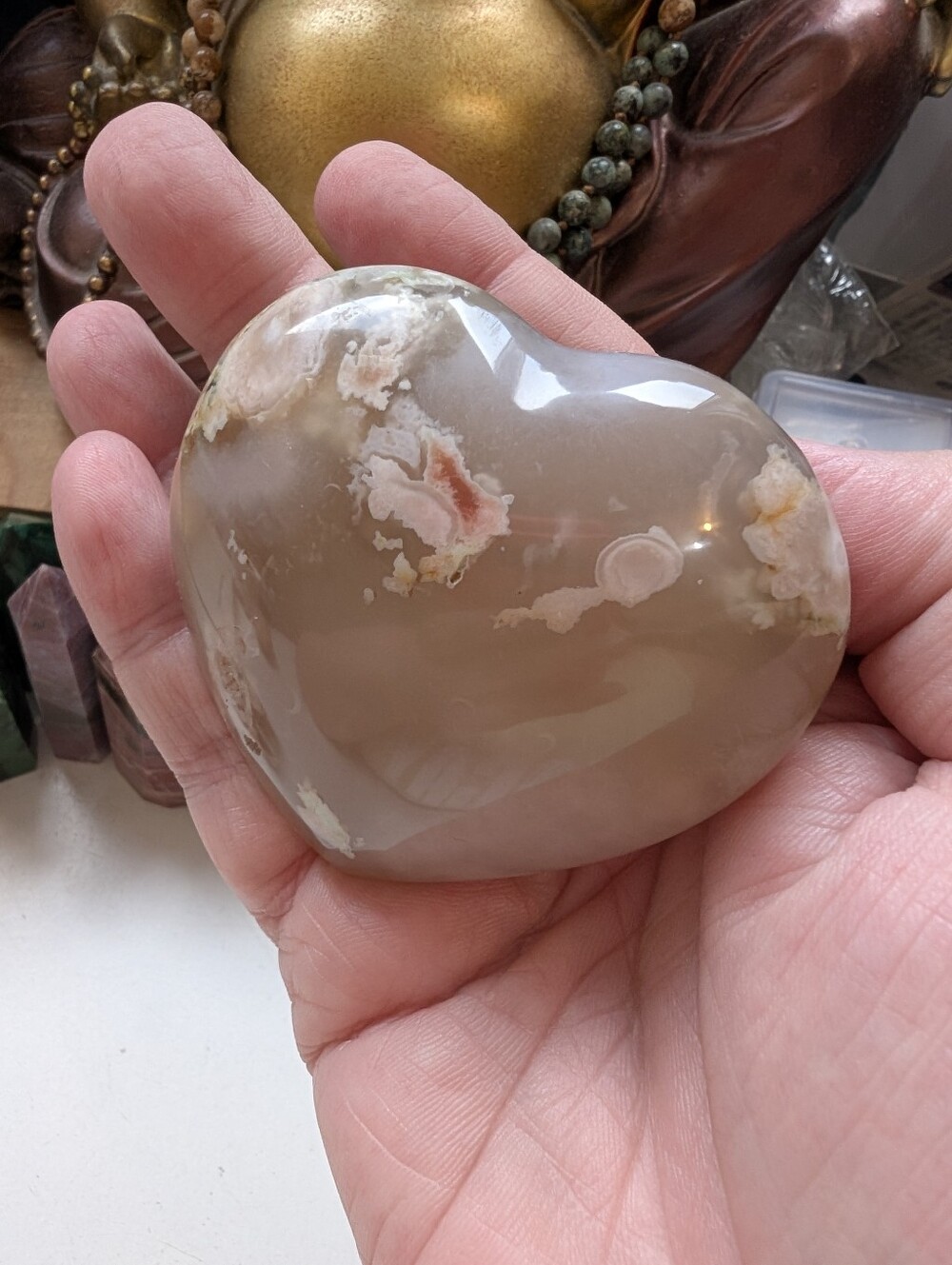 Sakura Agate Heart Shaped Polished Stone